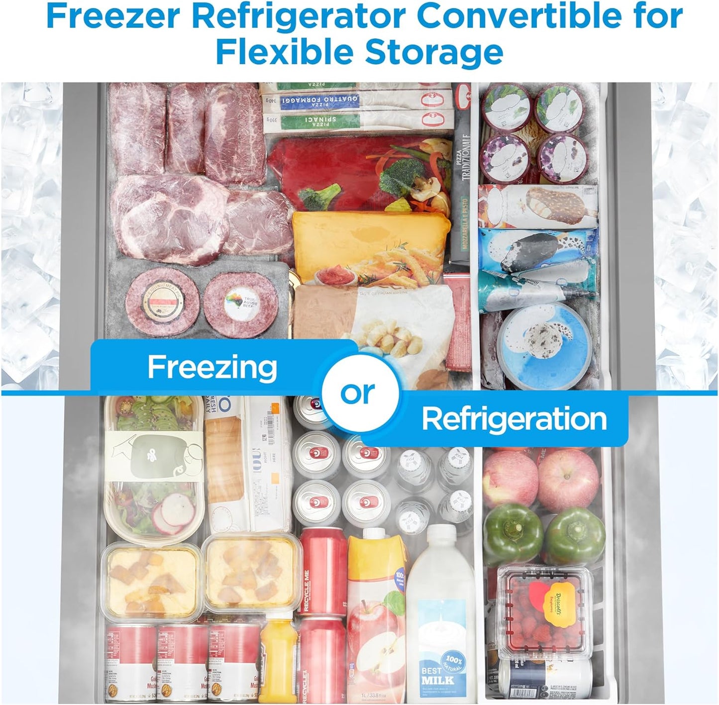 Midea 7.0 Cu.Ft Chest Freezer, Fridge Freezer Convertible with LED Light | Removable Basket, Adjustable Temperature, for Kitchen Apartment Office