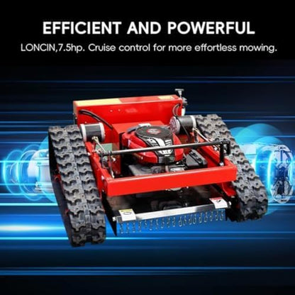 Crawler Mower, 7.5HP Gasoline Mower,Robot Lawn Mower, Four Sroke Gasoline Lawn Mower with Remote Control, Supports Slopes of 45°, Height 10-180Mm, Mowing Width 550Mm