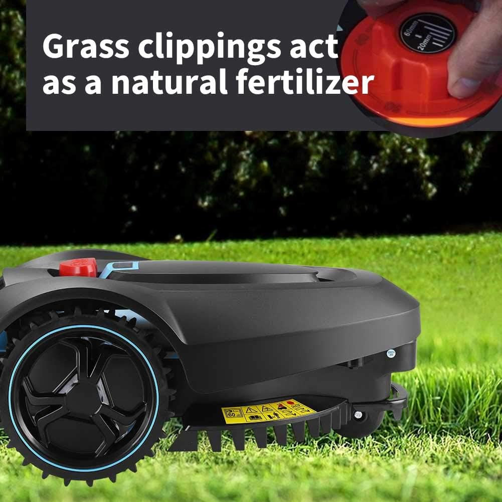 RM18 28V Robotic Lawnmower Autocharging Self-Propelled 18Cm Cut Width and 20-60Mm Cutting Heights Robot Lawn Mower with Samsung Battery for Lawns up to 600M² Include Garage
