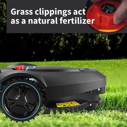 RM18 28V Robotic Lawnmower Autocharging Self-Propelled 18Cm Cut Width and 20-60Mm Cutting Heights Robot Lawn Mower with Samsung Battery for Lawns up to 600M² Include Garage