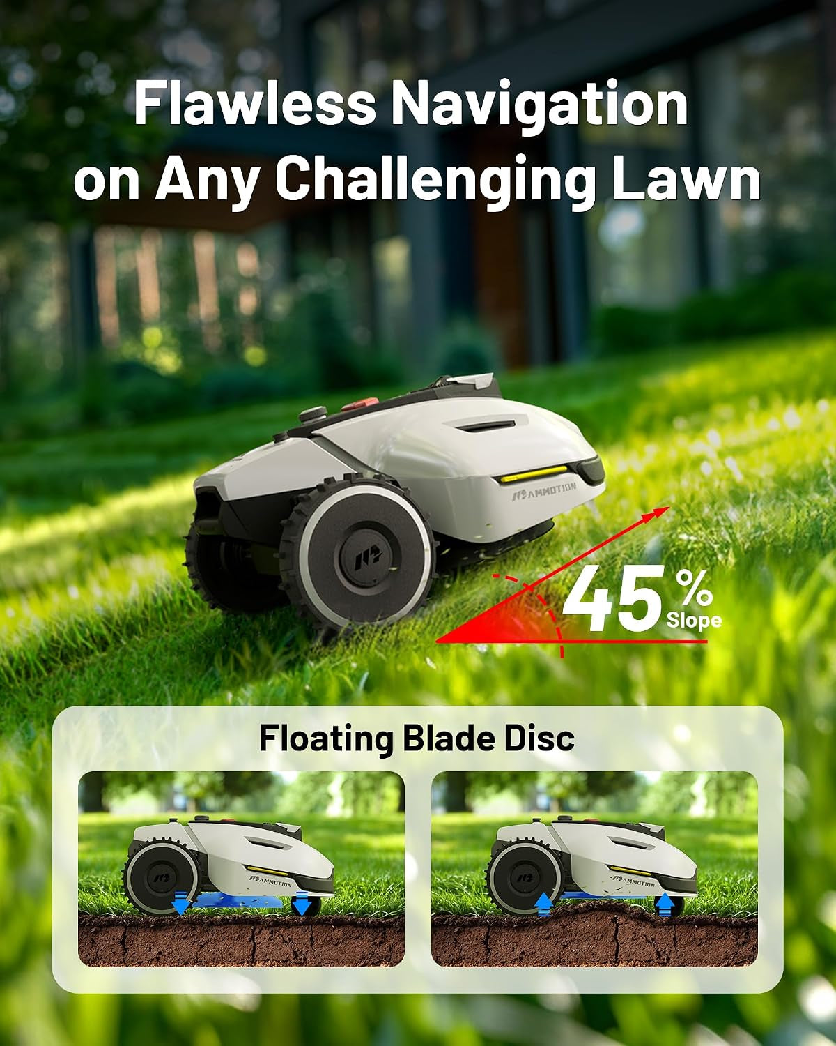 YUKA 1500 Robot Lawn Mower, up to 1500M², 3D Vision and RTK, 45% Slope, Peripheral Wireless Installation, Multi-Zone Management and Prohibited Zone, Anti-Theft