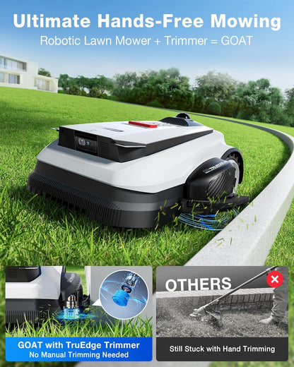 Goat A2000 Lidar PRO Cordless Robotic Lawn Mower up to 0.5 Acre with Dual-Lidar Automatic Mapping, Built-In Truedge Edger, AIVI 3D Obstacle Avoidance, Control