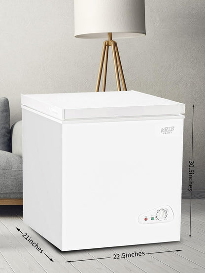Chest Freezer Adjustable Thermostat Compact with Removable Storage Basket for House Kitchen Garage Basement (5.0 Cu.Ft, White)