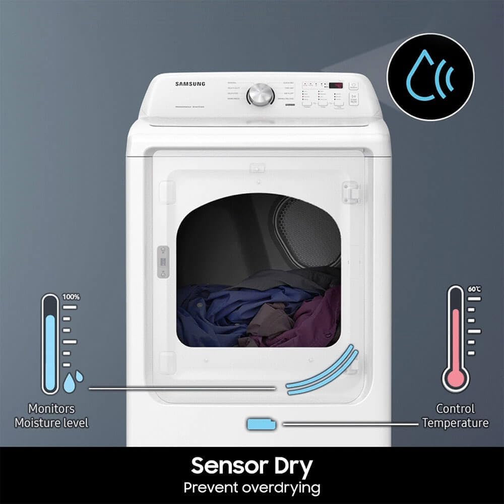 Samsung 7.2 Cu. Ft. Capacity Top Load Electric Dryer with Sensor Dry, White, DVE45T3200W/A3