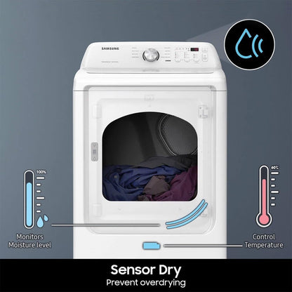 Samsung 7.2 Cu. Ft. Capacity Top Load Electric Dryer with Sensor Dry, White, DVE45T3200W/A3