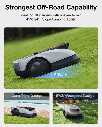 GOAT O600 RTK Robot Lawn Mower,Wire-Free Truemapping 2.0 RTK Navigation,Aivi AI Obstacle Avoidance,19Cm Cutting Width Robot Lawnmower for Medium Gardens up to 600M²,App Control,Ipx6 Waterproof
