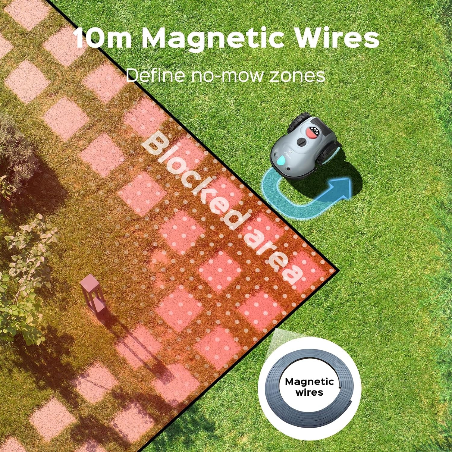 V100 Robot Lawnmower without Boundary, Vision Navigation, 150 Obstacle Dectection,Adjustable Cutting Height,Magnetic Wires,Robotic Lawnmower with 4Ah Battery-Ideal for Small Lawns up to 150M²