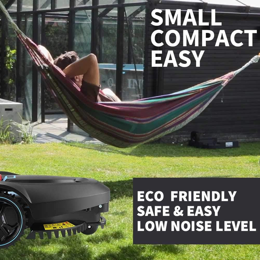 RM18 28V Robotic Lawnmower Autocharging Self-Propelled 18Cm Cut Width and 20-60Mm Cutting Heights Robot Lawn Mower with Samsung Battery for Lawns up to 600M² Include Garage