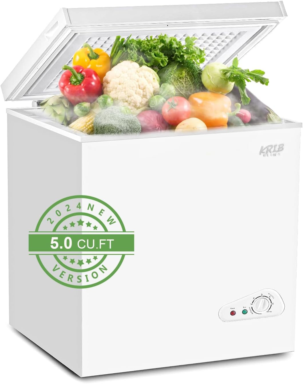 Chest Freezer Adjustable Thermostat Compact with Removable Storage Basket for House Kitchen Garage Basement (5.0 Cu.Ft, White)