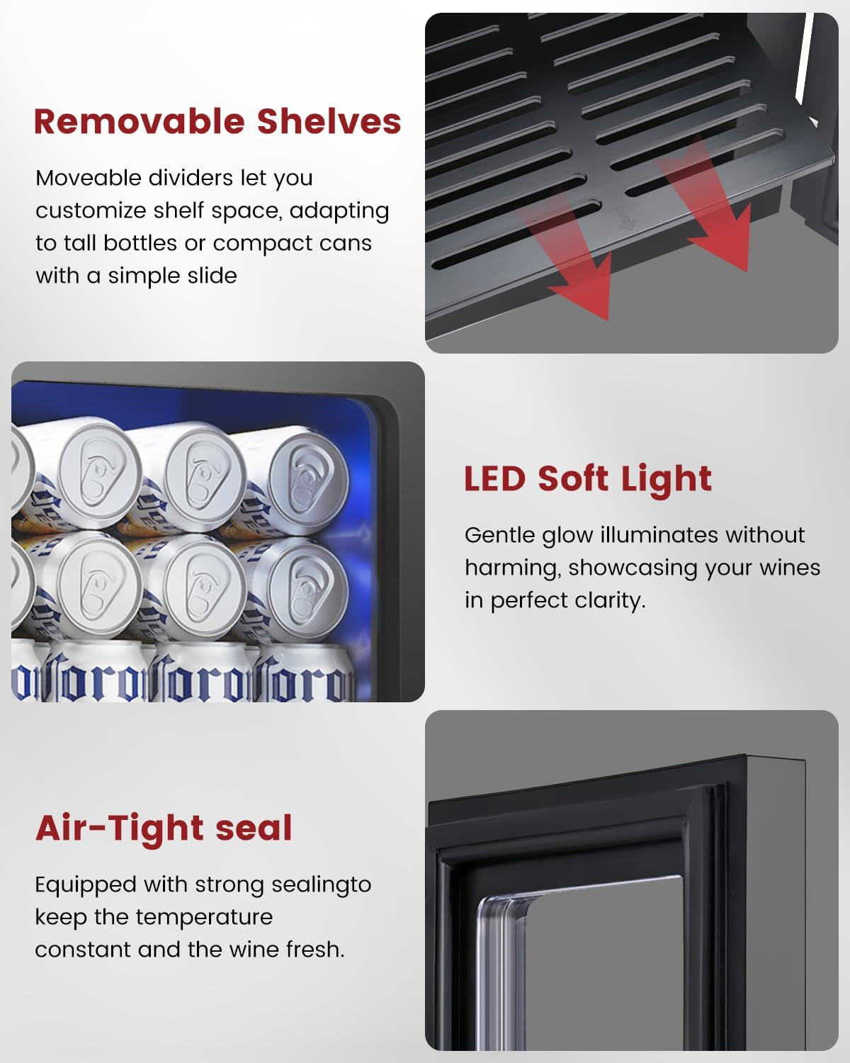 24 Can Beverage Refrigerator, Mini Fridge, Black | 40-61°F, Whisper-Quiet ≤38Db, Fast Even Cooling, Removable Shelf, for Soda, Beer, Wine. Fits Office, Dorm, Bedroom, Home Bar