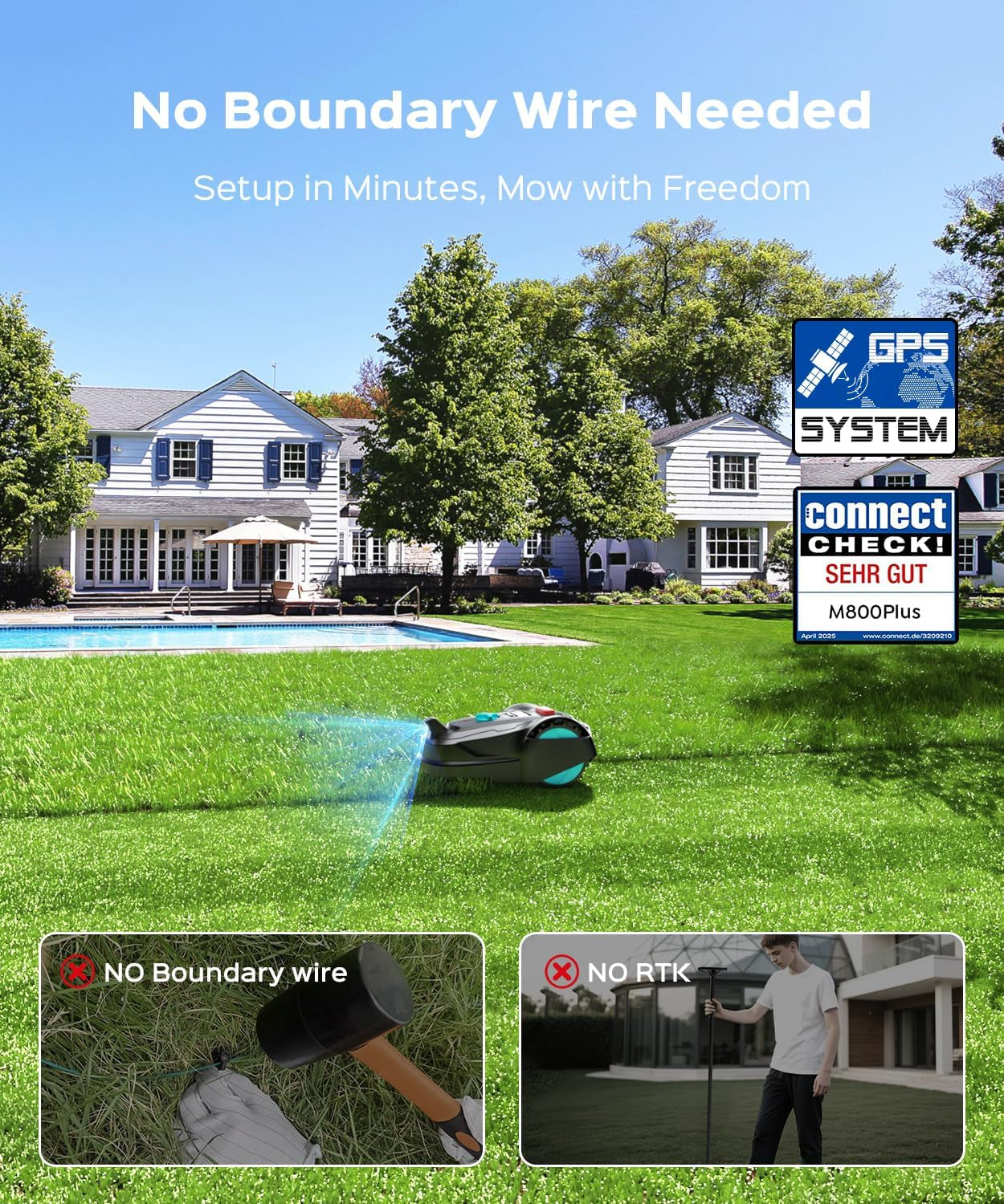 2026 New M800Plus Robot Lawn Mower, 8611 Sq.Ft, Jet Black | Wire Free, GPS & 3D Vision, 32.8 Ft Magnetic Stripe, Obstacle Avoidance, Auto-Charging, APP Control, Bow-Shaped Mowing