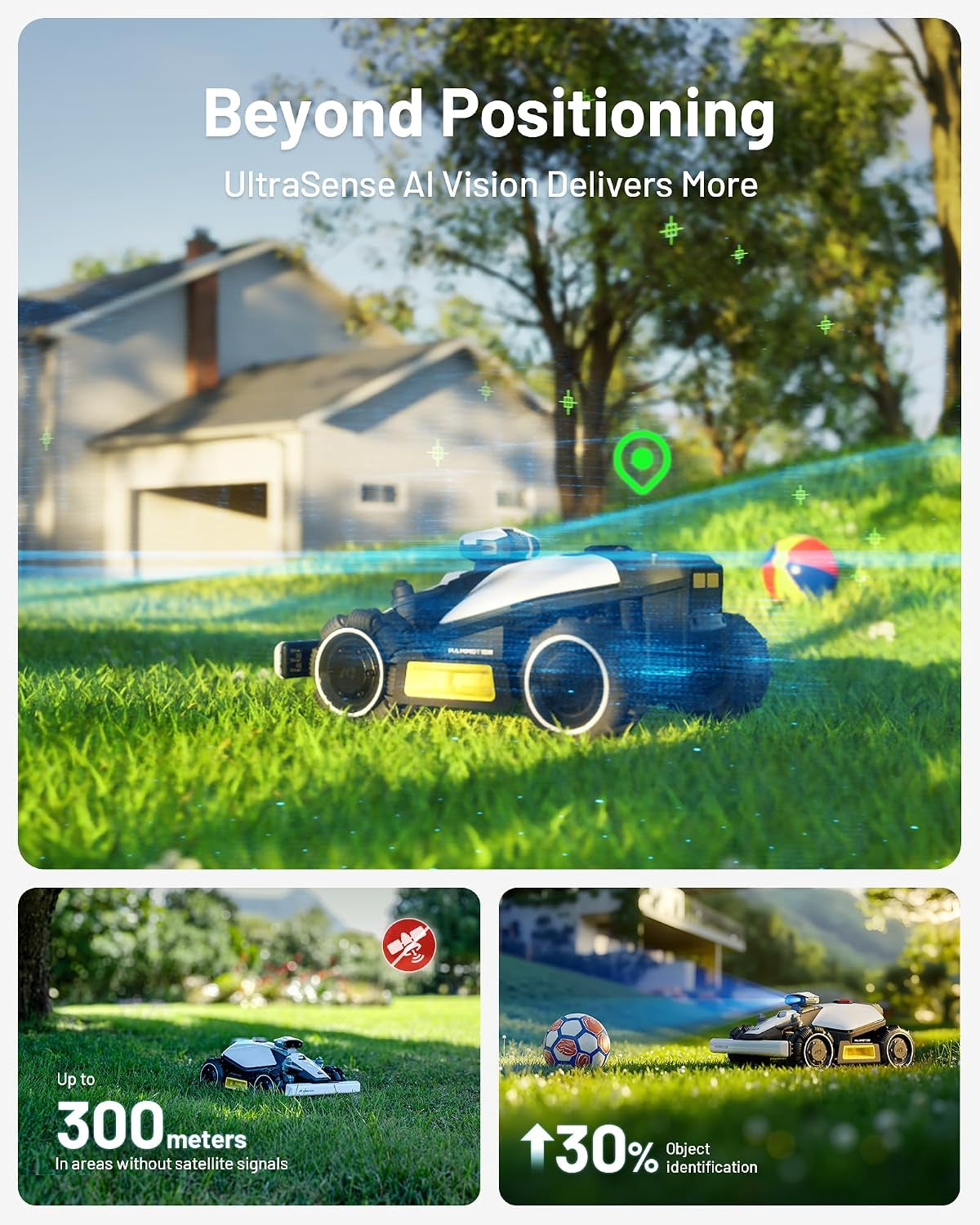 LUBA Mini AWD Robot Lawn Mower without Boundary,Auto Mapping Ultrasense AI Vision, 80% Gradient, 20-65 Mm Cutting Height