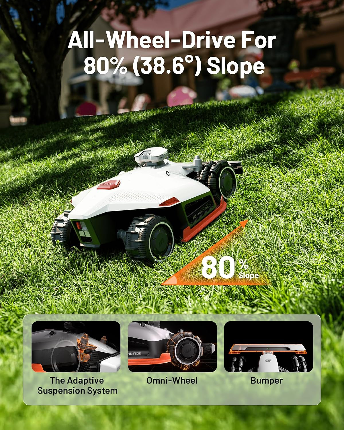 LUBA 2 AWD 3000X Robot Lawn Mower with Garage Combined, Netrtk+Vision, No RTK Antenna Required, Recommended 3000 M², Slopes at 80%, Cutting Height 25-70Mm, with 4G Module
