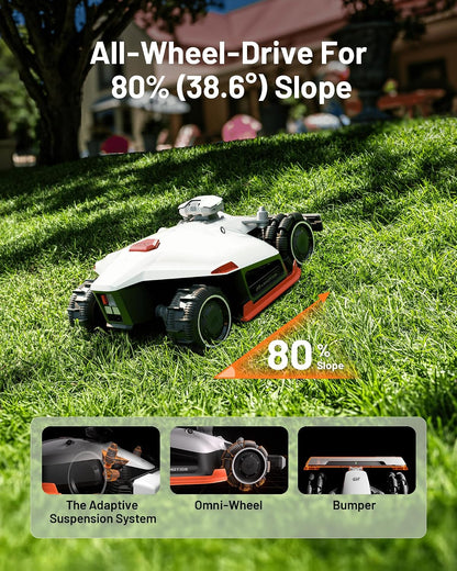 LUBA 2 AWD 3000X Robot Lawn Mower with Garage Combined, Netrtk+Vision, No RTK Antenna Required, Recommended 3000 M², Slopes at 80%, Cutting Height 25-70Mm, with 4G Module