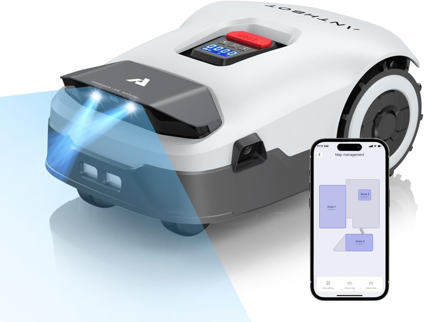 Genie600 Robot Lawn Mower, Perimeter Wire Free, Full Band Rtk+4-Eye Vision Robot Lawnmower, Recommended for 600 M², Max 800 M², Automatic Mapping, Accurate Obstacle Avoidance, APP Control