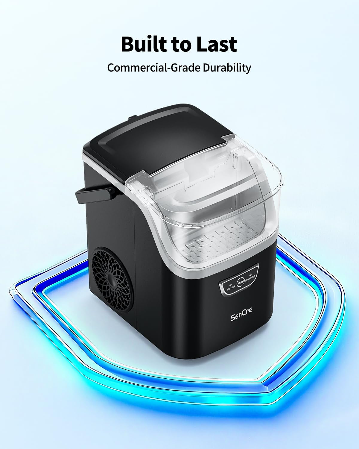 Nugget Ice Maker with Handle, 40Lbs/Day Countertop Ice Maker Ready in 5 Mins, Soft Sonic Ice, Auto-Cleaning Ice Makers Portable Ice Machine for Home Kitchen Office Party & Large Families