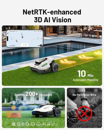 YUKA Mini 500 Robot Lawn Mower, Perimeter Wire Free, Recommended for 500 M², Maximum 700 M²,3D AI Vision, 45% Slope Capability, Automatic Mapping, Equipped with 4G Module