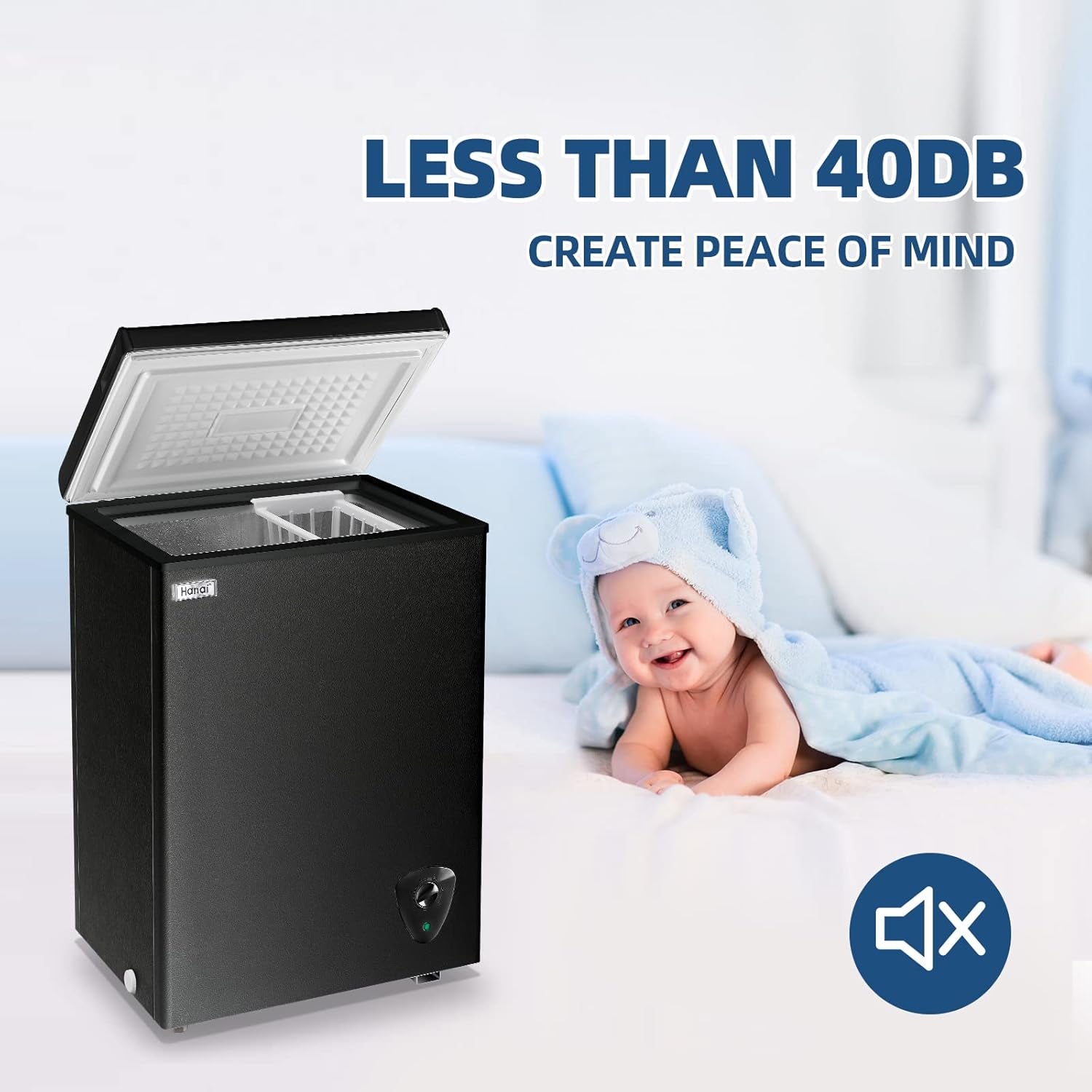Chest Freezer 3.5 Cu.Ft Small Deep Top Door Mini with Removable Basket, Low Noise, 7 Adjustable Temperature and Energy Saving Perfect for Home Garage Basement Dorm or Apartment Black