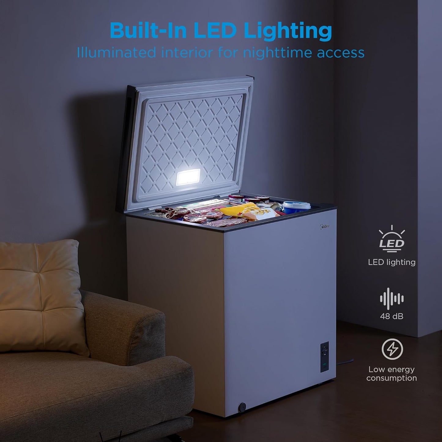 Midea 7.0 Cu.Ft Chest Freezer, Fridge Freezer Convertible with LED Light | Removable Basket, Adjustable Temperature, for Kitchen Apartment Office