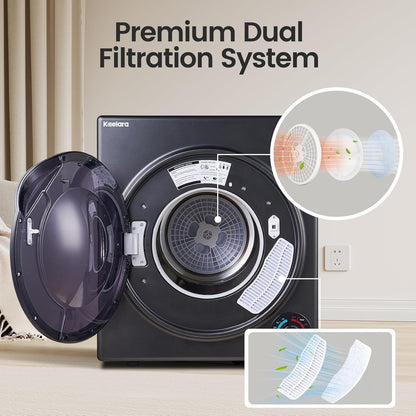 Portable Dryer 3.0 Cu.Ft, 1500W Compact Dryer with Stainless Steel Tub, 4 Drying Mode, Overheat Protection, Apartment, Dorms, Rvs, Black