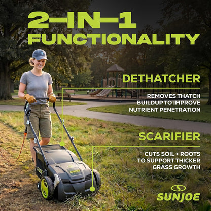 Electric Dethatcher & Scarifier, Corded, with 8-Gal Bag, AJ801E | 12.6-Inch Cutting Width, 12-Amp Motor - Heavy-Duty Yard Trimmer for Lawn Maintenance