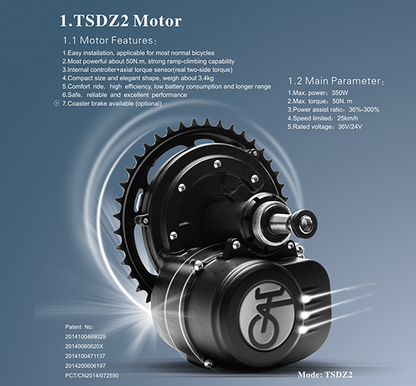 TSDZ2B 500W Motor with Mini-Max Battery